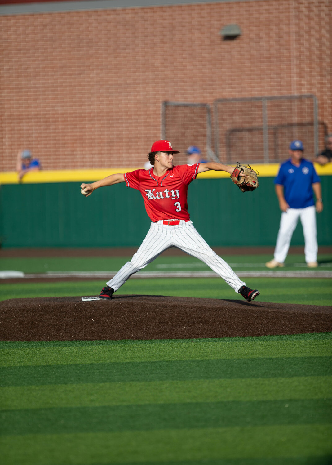Caleb Koger pitches during Wednesday's Regional Semifinal between Katy and Clear Springs at Deer Park.